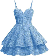 Girls Sequin Red Homecoming Dresses Corset Tiered Cocktail Dress